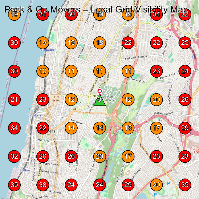 Pack & Go Movers GeoGrid visibility map for Moving And Storage Service in Yonkers